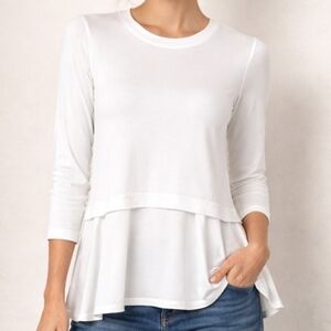 Rebecca Taylor Silk & Modal Pearl White Peplum Top | Feminine Layered Hem | Sz M